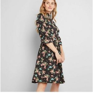 Modcloth Black Floral Midi Dress